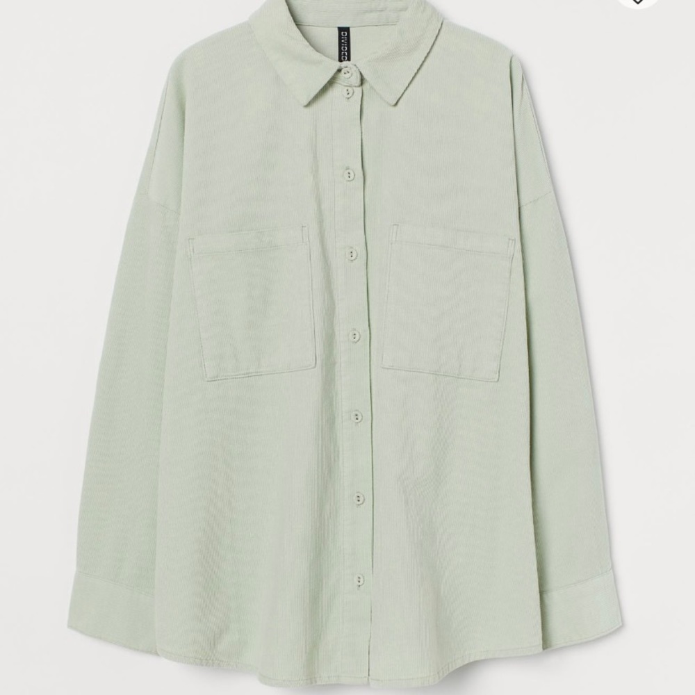 H&M Oversized Corduroy Shirt in Mint Green